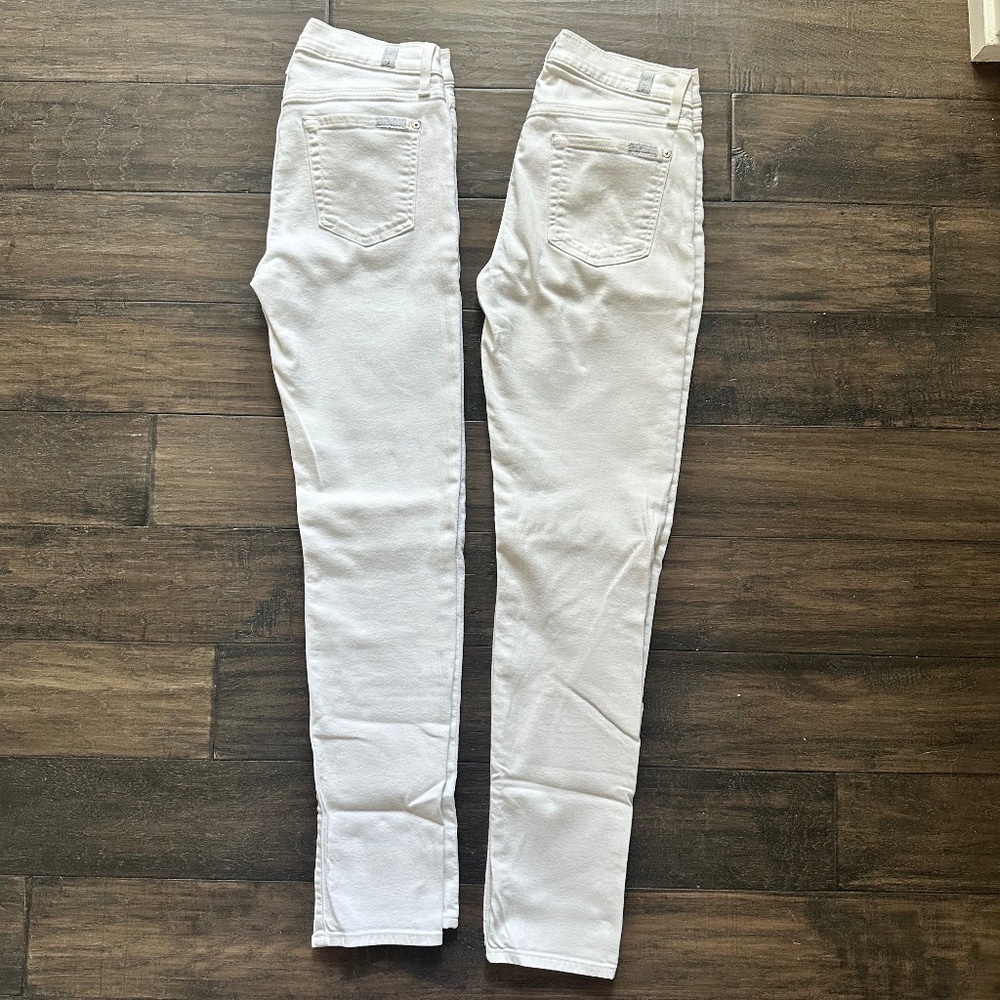 7 FOR ALL MANKIND 2 Pair White Lowrise Skinny Jeans Sz 26 - Picture 3 of 3